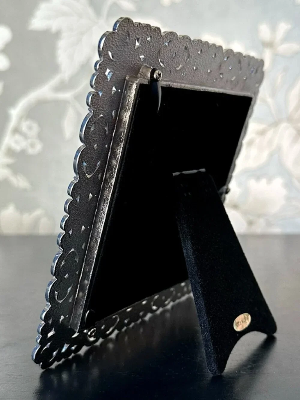 Vintage Two's Company Jeweled Filigree Heart Picture Frame Black Enamel Square